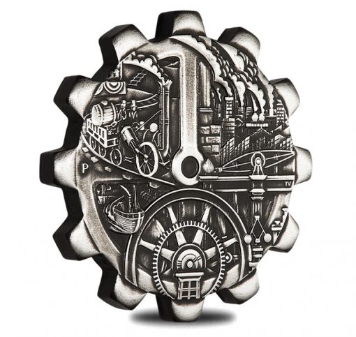 2018 Evolution of Industry Gear-Shaped Steam 1oz Silver Silver Coin