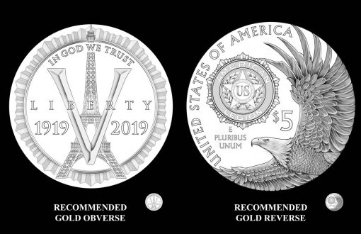 2019 $5 American Legion 100th Anniversary Gold Coin Designs - Obverse and Reverse