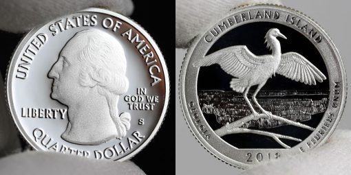 Photo of Silver 2018-S Proof Cumberland Island National Seashore Quarter - Obverse and Reverse