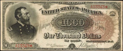 Friedberg 379a 1890 $1000 Treasury Note. PCGS Currency About New 50