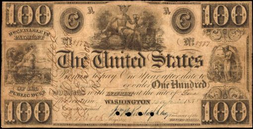 Hessler X99D. 1838 $100 Interest Bearing Note. PCGS Currency Very Good 10.