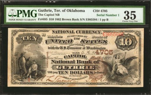 Guthrie, Oklahoma. $10 1882 Brown Back