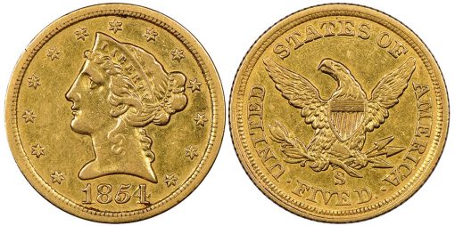 1854 San Francisco Half Eagle coin