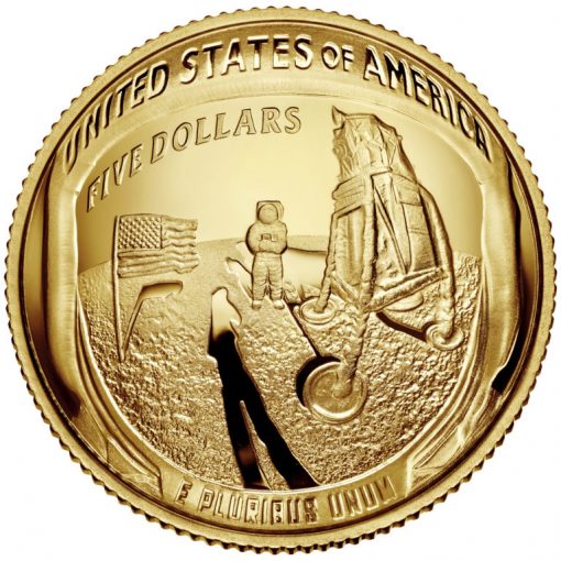 2019-W Proof Apollo 11 50th Anniversary $5 Gold Coin - Reverse