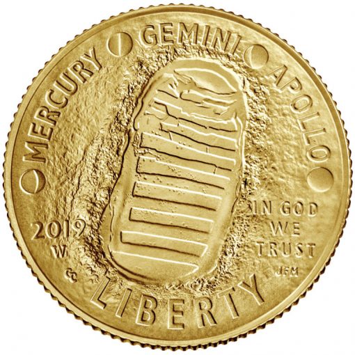 2019-W Uncirculated Apollo 11 50th Anniversary $5 Gold Coin - Obverse