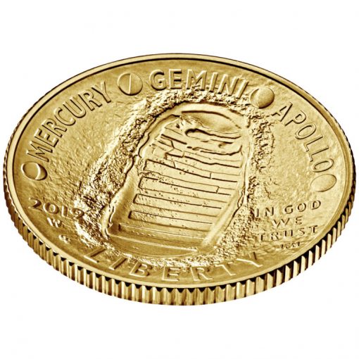 2019-W Uncirculated Apollo 11 50th Anniversary $5 Gold Coin - Obverse Angle