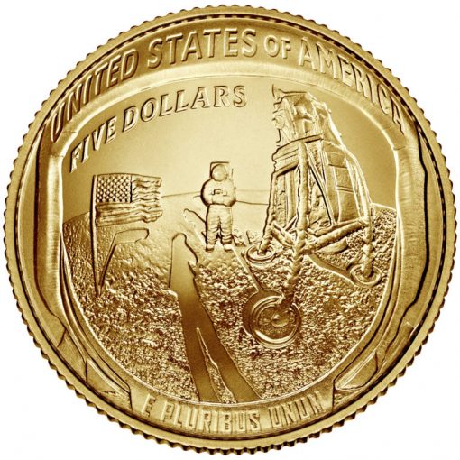 2019-W Uncirculated Apollo 11 50th Anniversary $5 Gold Coin - Reverse