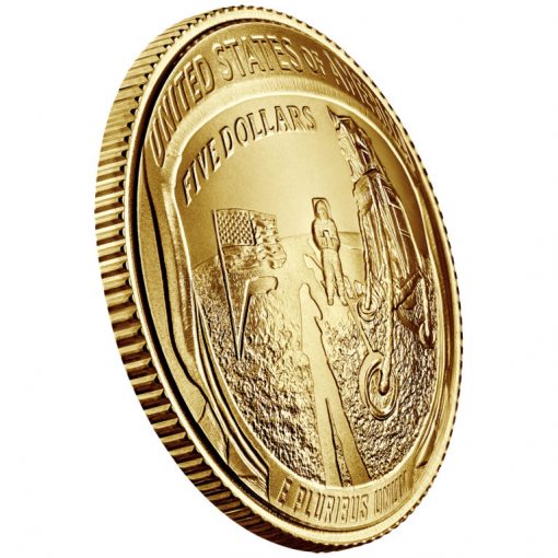 2019-W Uncirculated Apollo 11 50th Anniversary $5 Gold Coin - Reverse Angle