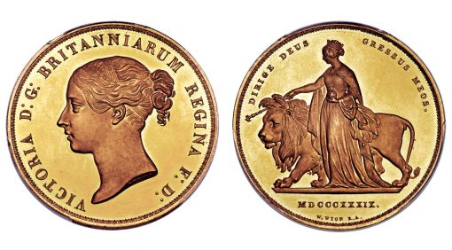 1839 5 Pounds Victoria Gold Proof Una and the Lion
