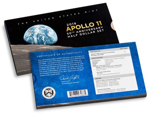 Sleeve of Apollo 11 50th Anniversary 2019 Proof Half Dollar Set