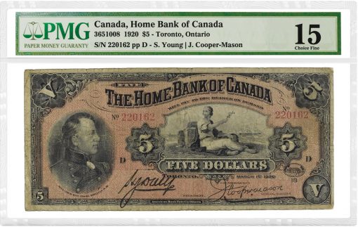 1920 $5 Home Bank Canada - obv