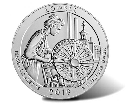 2019-P Lowell National Historical Park Five Ounce Silver Uncirculated Coin - Reverse