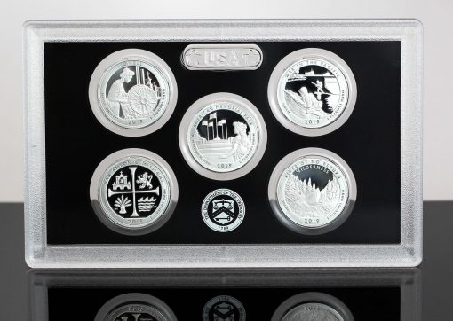 Photo of 2019-S Proof America the Beautiful Silver Quarters and Lens