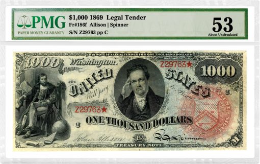 1869 $1,000 Rainbow Legal Tender Note