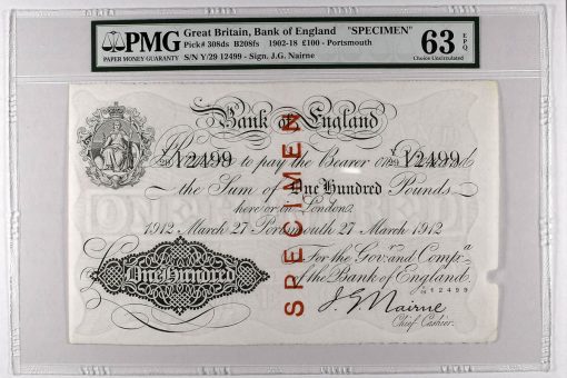 1902-18 Great Britain £100 – Portsmouth Specimen