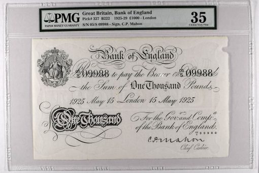 1925-29 £1000 - London, graded PMG 35 Choice Very Fine