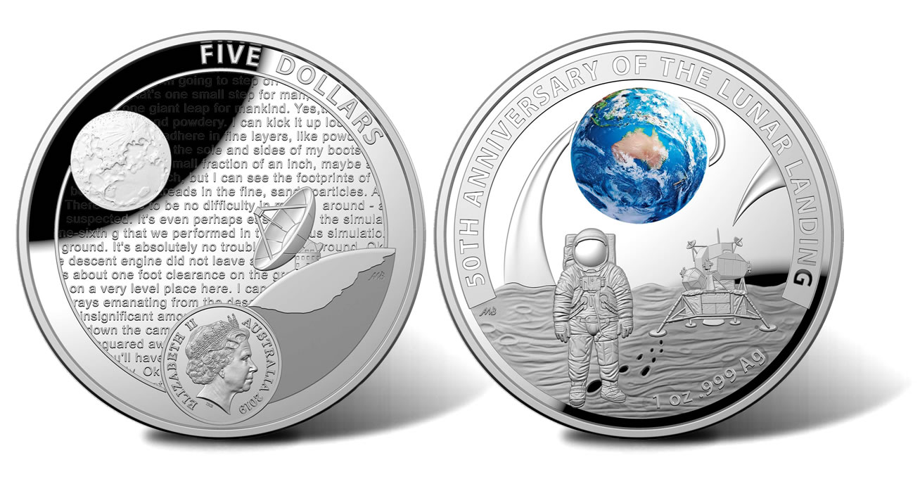 Details about   2019 1 Oz Silver $1 Australia 50TH ANNIVERSARY OF MOON LANDING Coin. 