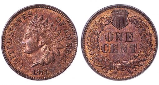 1873 1C Doubled LIBERTY, PCGS MS65 Red and Brown