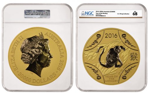 2016 Australia Year of the Monkey $30,000 10-Kilo Gold Coin, graded NGC MS 68