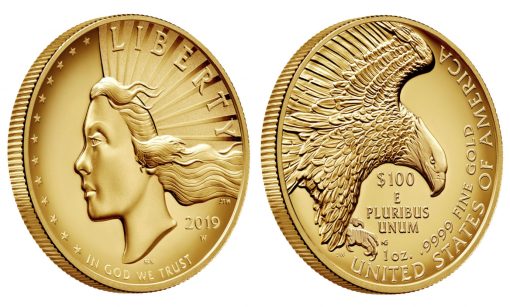 2019 American Liberty High Relief Gold Coin - angled