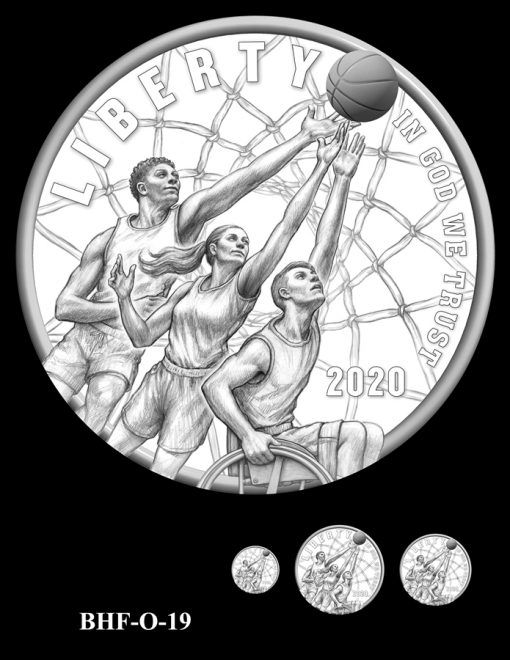 Obverse 2020 Basketball Coin Design Candidate BHF-O-19