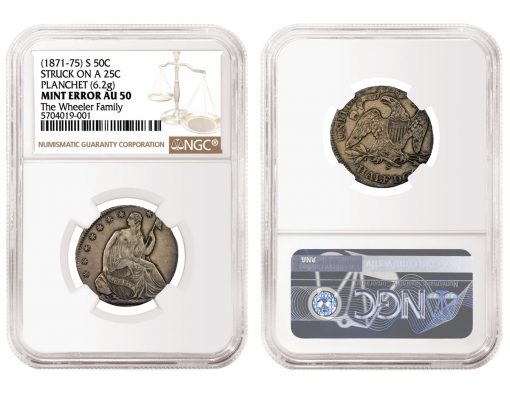 1871-75 Seated Liberty Half Dollar Struck On Quarter Planchet