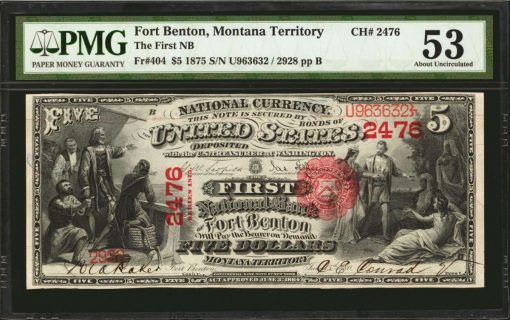 1875 $5 note from the First National Bank of Fort Benton, Montana Territory