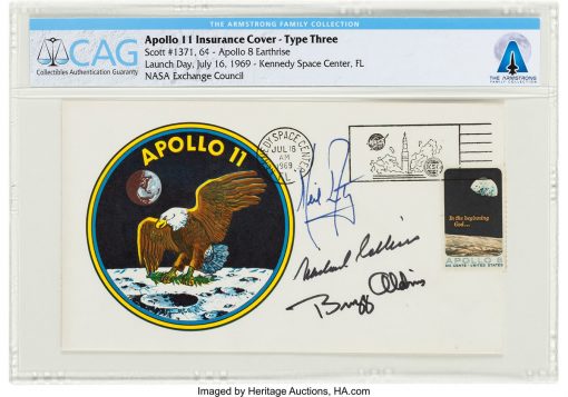 Apollo 11 crew-signed "Type Three" insurance cover
