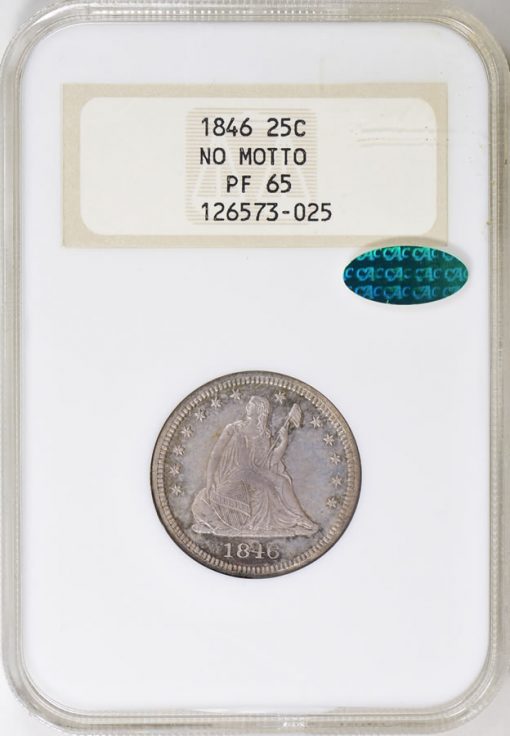 1846 Seated Liberty Quarter NGC Proof-65 CAC OH (Toned)