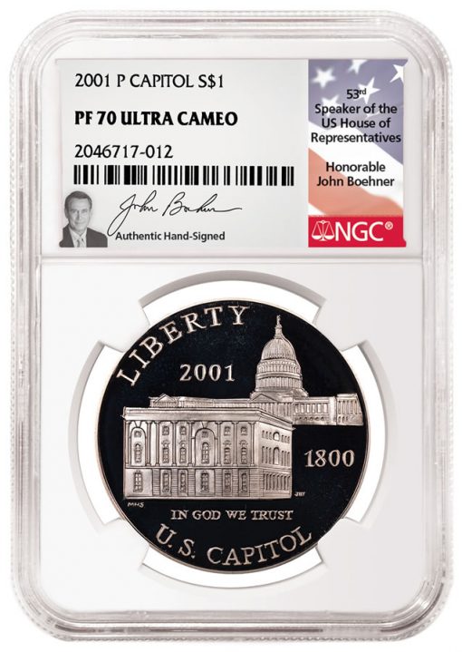 2001-P Capitol Silver Dollar PF 70 Ultra Cameo Boehner Hand-Signed