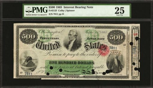 Fr. 212f. 1865 $500 Interest Bearing Note. PMG Very Fine 25