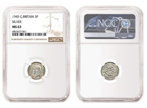 1945 British Silver Threepence Coin Certified Genuine