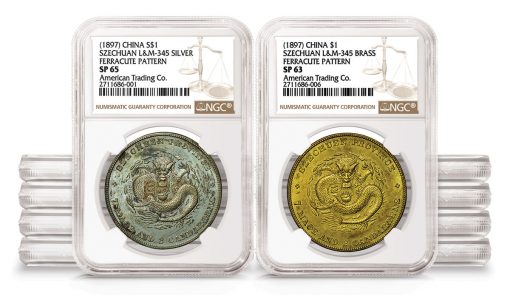 Two NGC-certified coins from 1897 Szechuan Ferracute Pattern Set