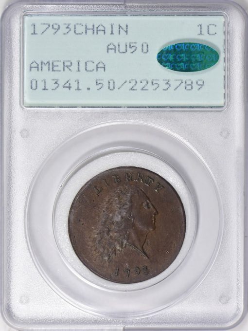 1793 Chain Cent AMERICA PCGS AU-50 CAC realized $171,562
