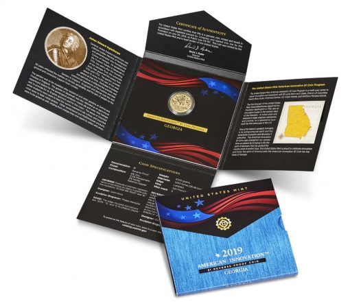 U.S. Mint image 2019-S Reverse Proof Georgia American Innovation Dollar and Packaging