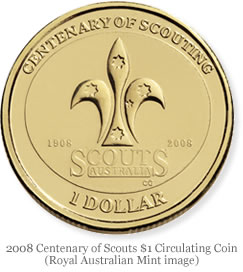 2008 Australian Centenary of Scouts $1 Circulating Coin