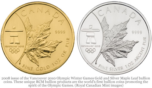 2008 Gold and Silver Maple Leaf bullion coins (reverses)