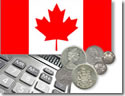 Canadian flag, coins and calculator