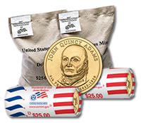John Quincy Adams $1 dollar coins and bags