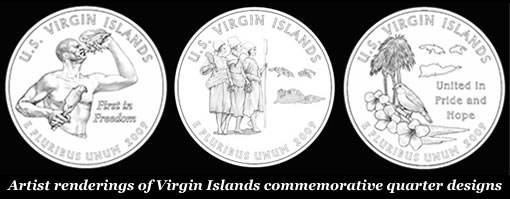 Artist renderings of Virgin Islands commemorative quarter designs