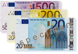Examples of euro banknotes