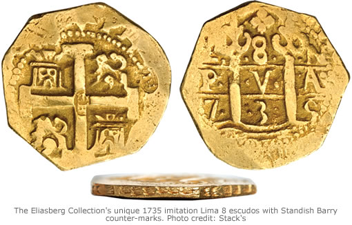 Standish Barry imitation Lima douboon gold counter-marked coin