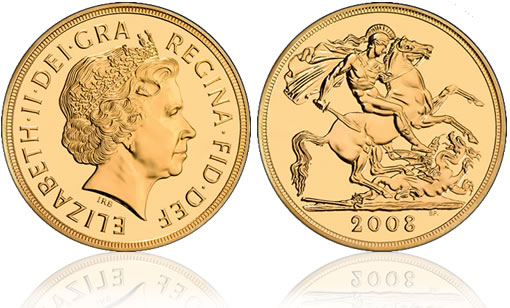 British Royal Mint 2008 UK £5 Gold Brilliant Uncirculated Coin