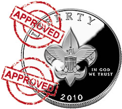 Boy Scout coin with approved stamp