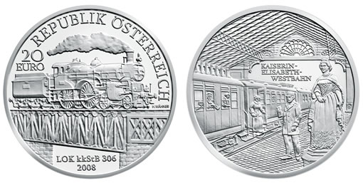 Austrian Railways Fourth Silver Commemorative, " Empress Elisabeth West Railway" 
