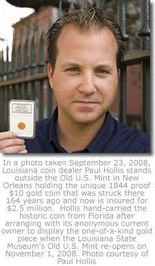 Paul Hollis Holding 1844-O proof Eagle gold coin