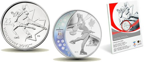 Canada quarter 25 cents coin Figure Skating Vancouver 2010 Olympic Games 2008 