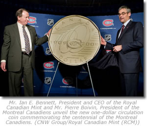 2009 Montreal Canadiens Centennial one-dollar coin launch