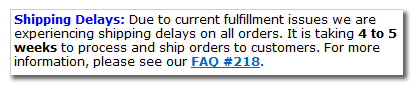 US Mint Shipping Delay Notice