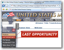 US Mint Last Opportunity page
